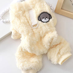 [Dog clothes] Winter Dog Jumpsuit Onesie for Small Dogs - Cozy Fleece-Lined Pet Costume with Puppy Pajamas, Overalls & Pants, Soft Beige & White Design, Perfect for Shih Tzu, Yorkie, and Puppy Outfits, Dog Winter Clothes, Cozy Pet Wear, Playful Pet Design