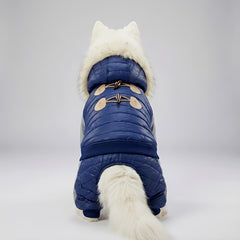 Double-Lining Pet Dog Winter Coat Jacket | Thick Polyester Hoodie Jumpsuit for Small to Large Dogs, Blue