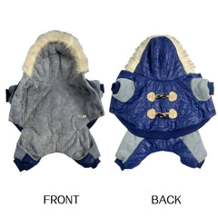 Double-Lining Pet Dog Winter Coat Jacket | Thick Polyester Hoodie Jumpsuit for Small to Large Dogs, Blue