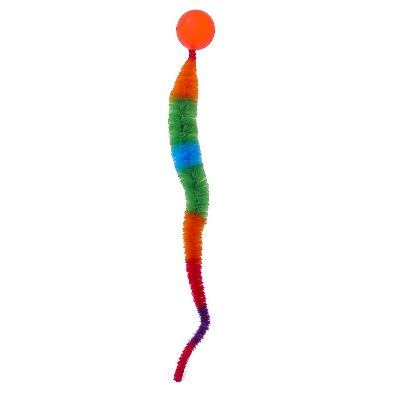 [Interactive Cat Toy] 1pc Interactive Cat Play Toy | Geometric Polyester Twisted Worm with Connecting Ball, Uncharged Pet Play Stick - Colorful Simulated Battery-Free for CATERPILLAR Set