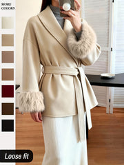 Women's Fashion Elegant Furry Sleeve Coat Autumn Winter Women's Clothing
