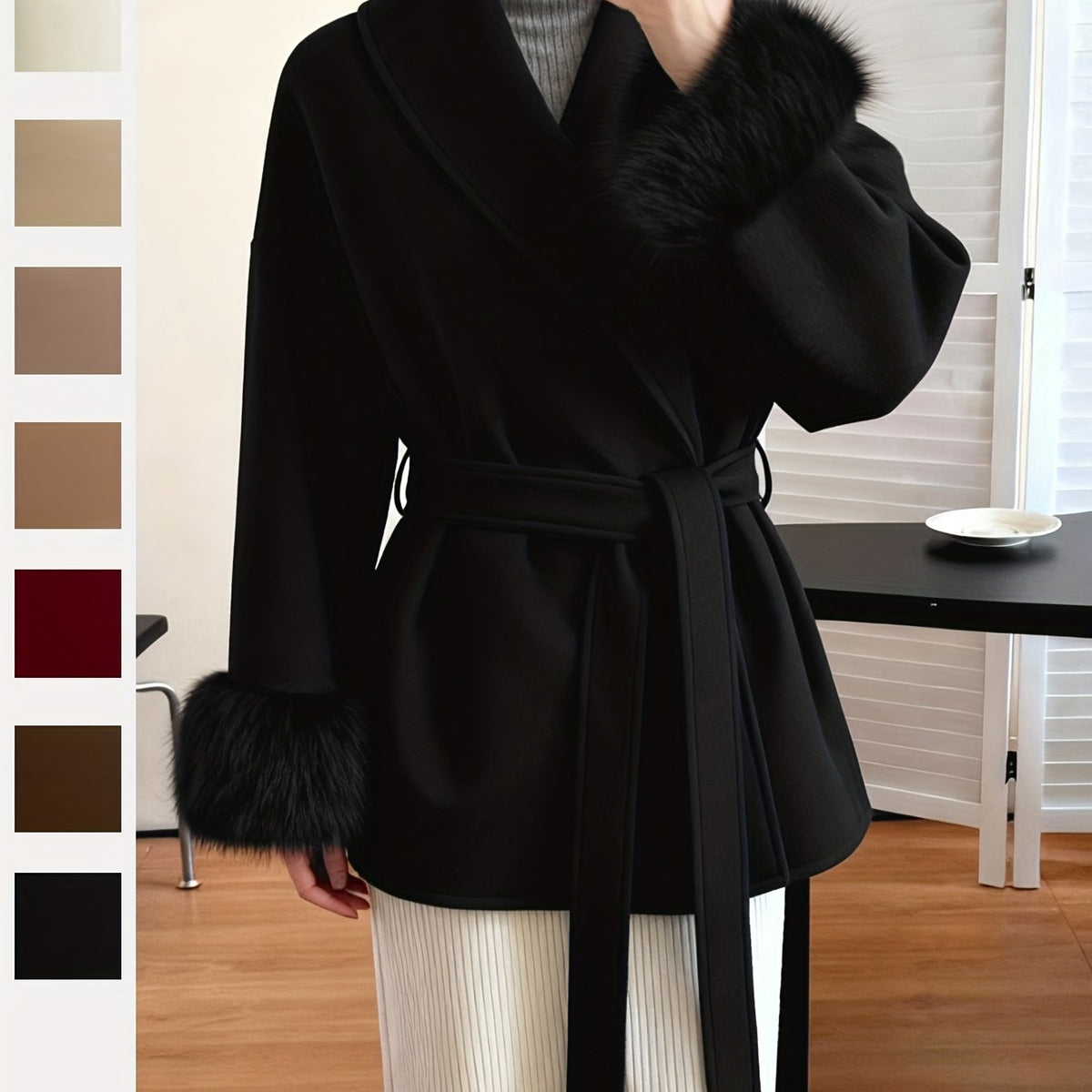 Women's Fashion Elegant Furry Sleeve Coat Autumn Winter Women's Clothing