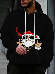 Men's Full-Body Print Hooded Sweatshirt with Cool Fashion Glasses Santa Claus Design - Loose Fit Casual Sweater Hoodie, Machine Washable for Spring/Autumn Travel & Daily Wear - Comfortable Christmas Outfit for Men