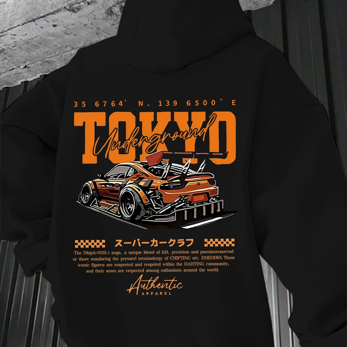 Men'S Tokyo Underground Racing Graphic Hoodie - Stylish Long Sleeve Pullover with Vibrant Orange & Black Car Design, Comfortable for Fall/Winter, Casual Streetwear, Essential Hoodie