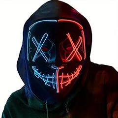 [LED Halloween Mask] 1pc LED Halloween Mask - Motion Sensor, Neon Glow, Sound-Activated Lighting, PVC Horror Face Mask for Adults/Teens, Compatible with Halloween, Haunted Houses, Clubs, Festive Celebration, Glowing Effect, Highquality Lighting