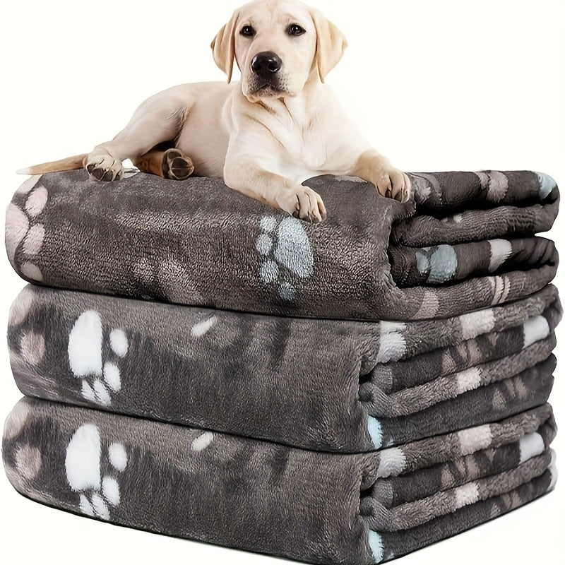 1 Soft Pet Mat Blanket, Suitable for Dog Crate Bed, Cute Paw Pattern, Dog Blanket