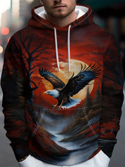 Men'S Eagle & Forest Digital Print Hooded Sweatshirt - Loose Fit All-Over Graphic Pullover with Eagle & Trees Design, Machine Washable Casual Winter Warmth