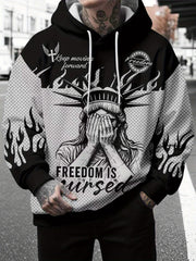 Men's Hooded Fashion Print Sweatshirt, Street Style, Statue of Liberty Print, Casual and Comfortable, Versatile, Machine Washable, Suitable for Friends Gatherings and Daily Casual Wear, Street Style Clothing, Friends Gatherings Outfit, Men's Hooded
