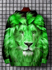 Men'S King 3D Print Hooded Sweatshirt - Face Design with Mufasa & Simba, Loose Fit Casual Pullover, Stretch Fabric, All-Season, Machine Washable For Casual Attire & Themed Events, Comfortable Clothing, Durable Clothing, Streetwear Fashion