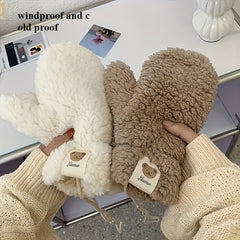 Thickened Bear Pattern Plush Gloves, Cold-Proof Mittens, Elastic Winter Warm Gloves, Outdoor Cold-Weather Accessories, Windproof Design, Ski Accessories, Suitable for Cycling, Hiking, Outdoor Activities, Ideal Christmas, Birthday, New Year Gift