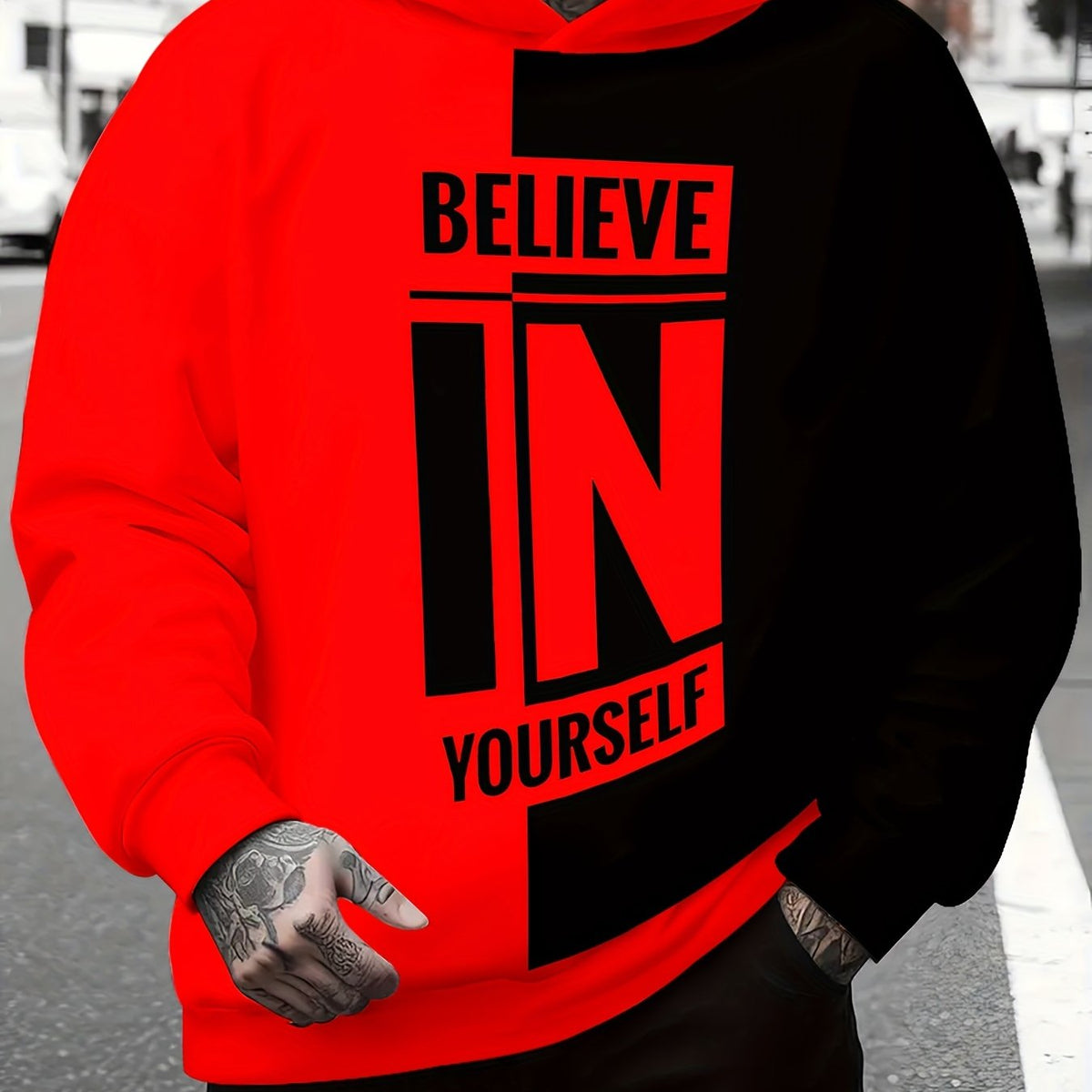 Men's Casual Hoodie with 3D Print Design, Soft Polyester Fabric, Relaxed Fit, Long Sleeve, Perfect for Spring And Autumn