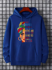 She Is The Storm Slogan & Girl Print Hoodie, Hoodies For Men, Men's Casual Graphic Design Pullover Hooded Sweatshirt With Kangaroo Pocket For Spring Fall, As Gifts