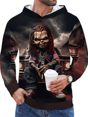 Men's 3D Halloween Print Hoodie - Casual Long Sleeve Sweatshirt, Polyester Blended, Machine Washable - Adult and Teen Models - Medium Elastic Fabric - Perfect Choice for Autumn and Winter