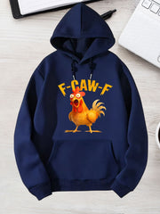 Men's Hooded Sweatshirt, Heavyweight 250gsm with Kangaroo Pocket, Chicken Print & 'F-CAW-F' Graphic Rooster, Machine Washable Winter Warmth, for Gym & Casual Wear, Regular Fit, Grey Pullover Hoodie