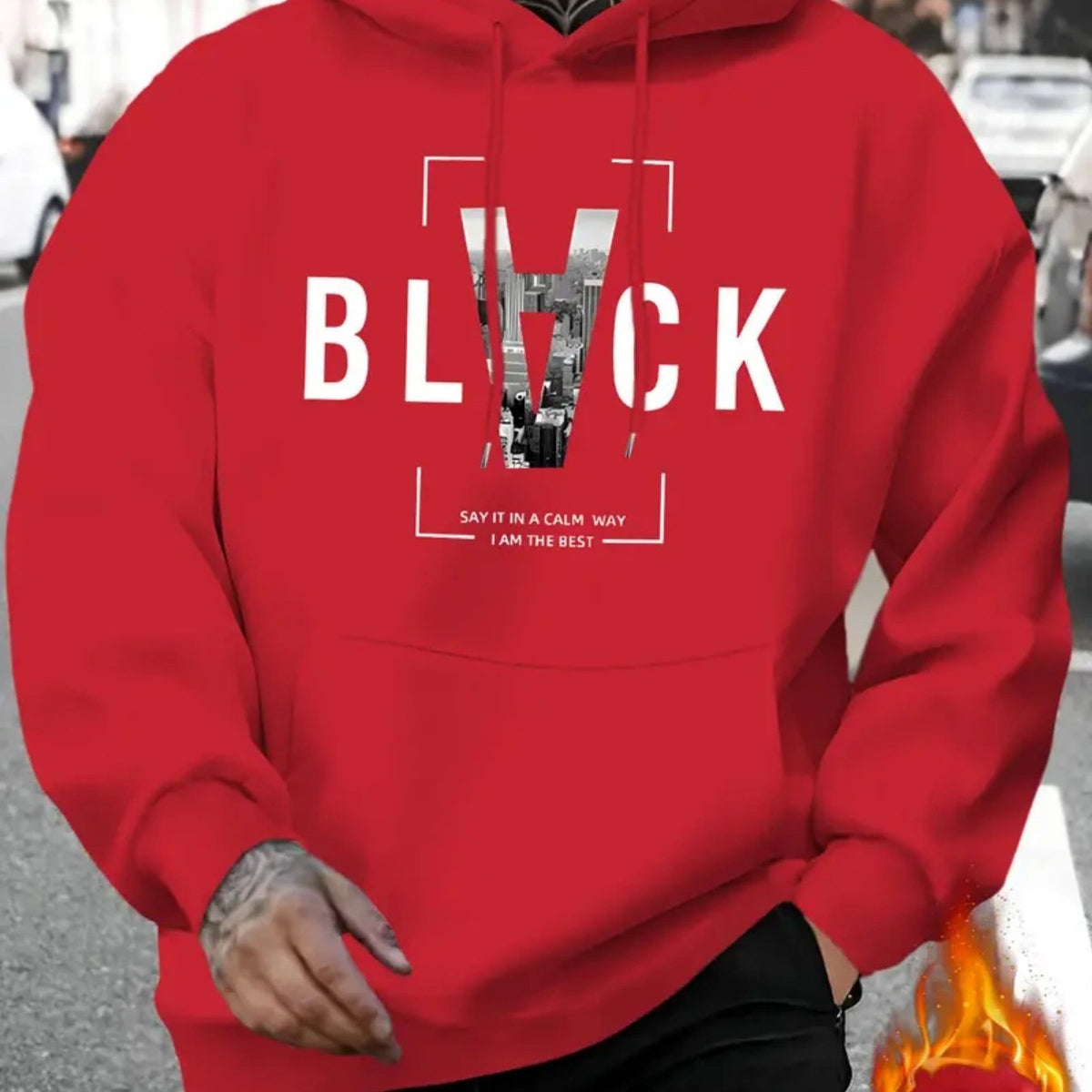 Men's & Unisex-Style (Matching) - Black 'IAM THE BEST' Letter Print Hooded Sweatshirt with Hat, Casual & Training Pullover, Long Sleeve Hoodie for Gym, Outdoor, Casual Attire - Spring/Autumn/Winter Apparel (Hand Washable)