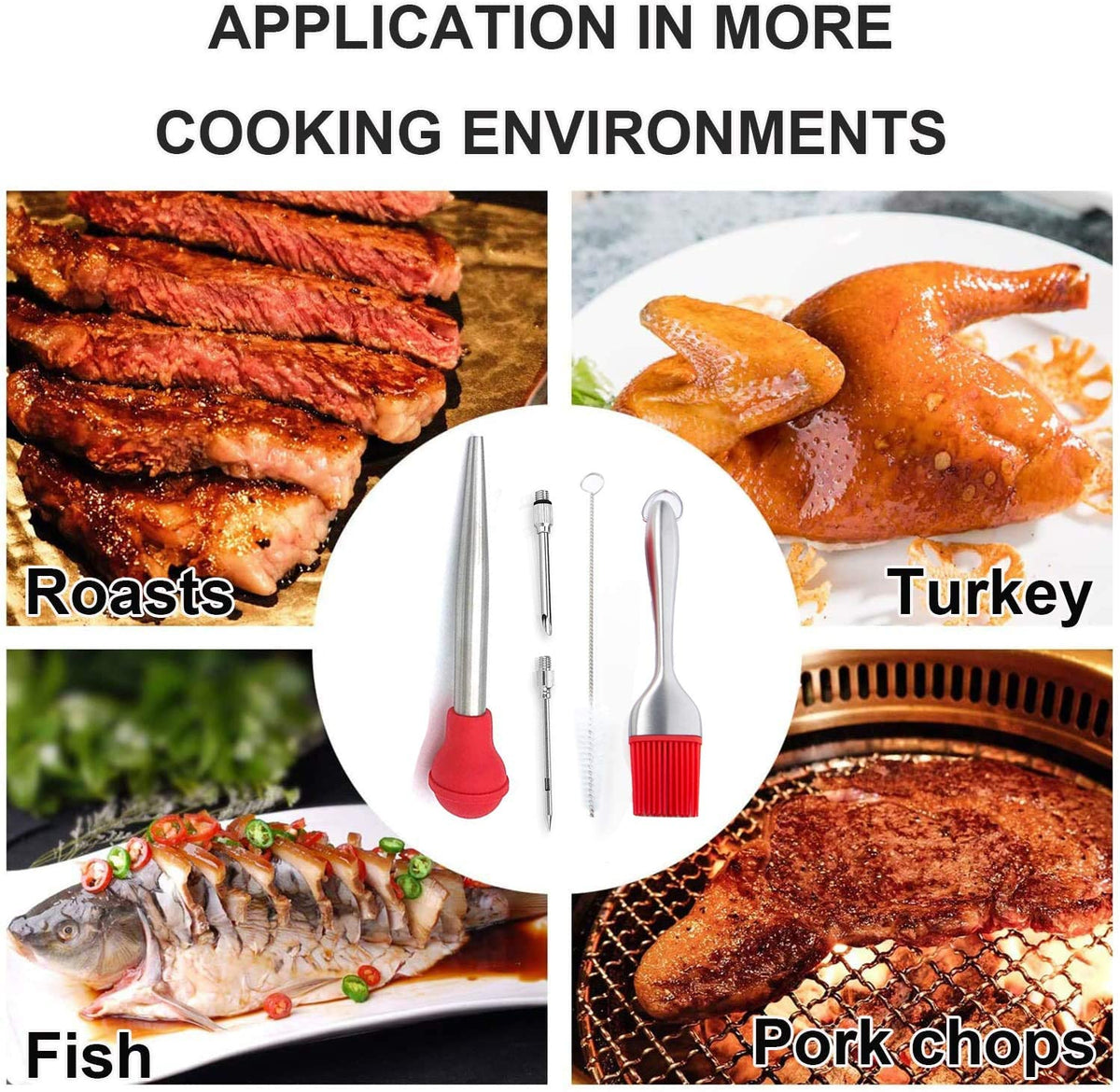 Red Durable Silicone and Stainless Steel Turkey Baster Set