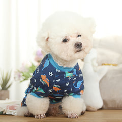 Adorable Cartoon Print Dog Onesie - Cozy Pet Clothing, Cute Blue Dinosaur Style Dog Pajamas, Perfect for All Sizes of Cats and Dogs, Ideal for Fall, Winter, and Spring, Pet Clothes|Playful Design|Comfortable Fit, Dog Clothes