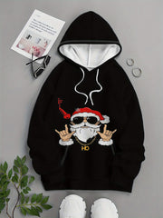Men's Full-Body Print Hooded Sweatshirt with Cool Fashion Glasses Santa Claus Design - Loose Fit Casual Sweater Hoodie, Machine Washable for Spring/Autumn Travel & Daily Wear - Comfortable Christmas Outfit for Men