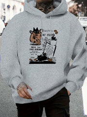 Men'S Casual Fleece-Lined Hoodie - "MEAS 0.01" Graphic, Black with White Text, Cozy Knit Pullover for Spring & Fall, American Style, Casual Wear Hoodie|Playful Graphic Hoodie|Fleece Lined Comfort