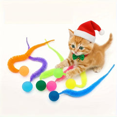 Colorful Caterpillar Plush Cat Toy with Glowing Green Eyes - Features an Interactive Bouncing Ball Design, Made of Soft And Durable Polyester, Ideal for Indoor Play And Pet Entertainment, an Interactive Cat Toy, The Perfect Christmas Gift for Cats