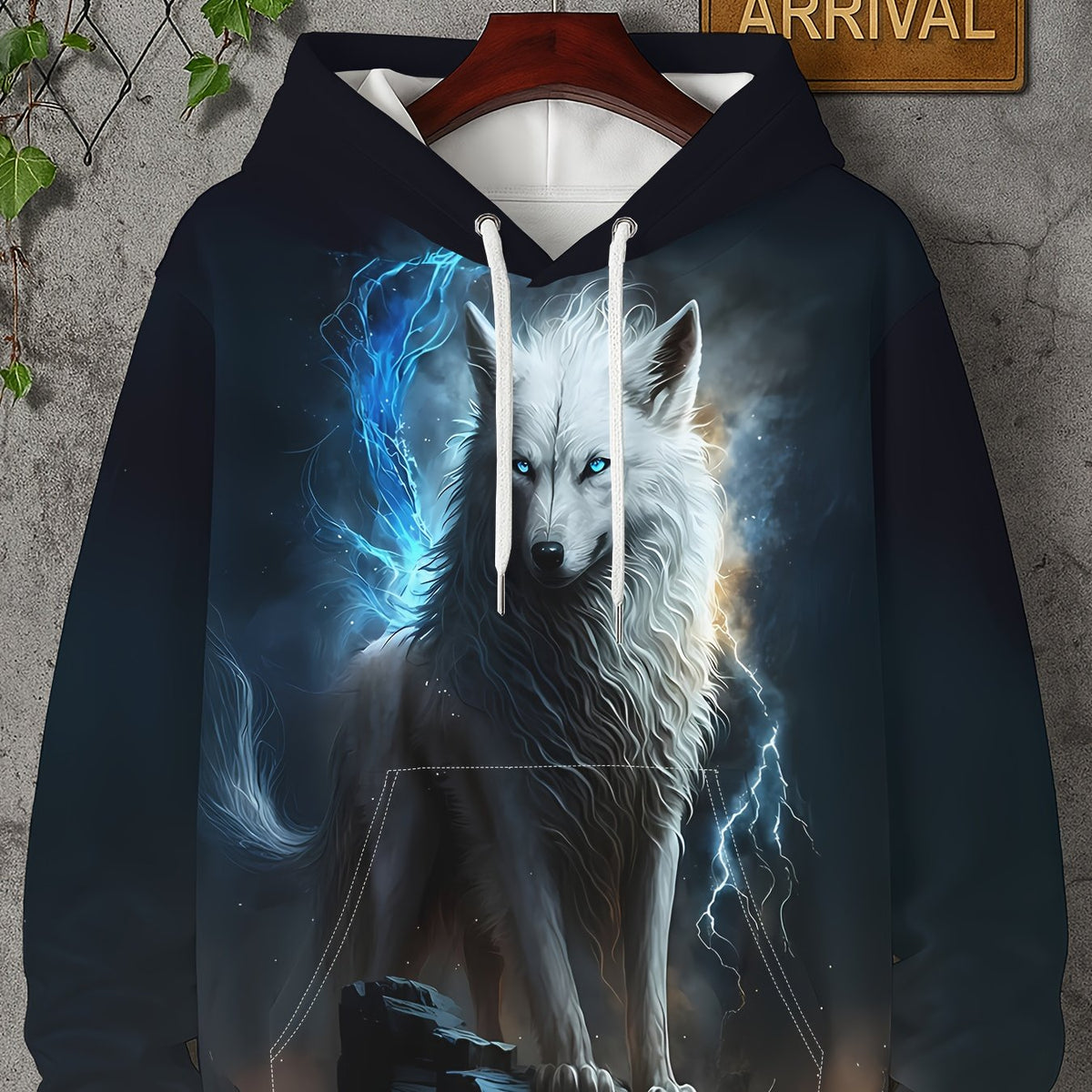 3D Mystic Culture Lightning Wolf Hoodie with Drawstring & Pocket, Adult Men’s Fantasy Beast Graphic, Fall/Winter Casual Commute Wear, Stylish Gift for Wild Enthusiasts, Edgy Design
