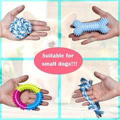 5pcs Random Style and Color Dog Chew Toy Set for Small Dogs and Puppies, Includes Rope Knot, Rope Ball, and Spiked Ring, Ideal for Teething and Entertainment, Perfect Gift for Small Dogs