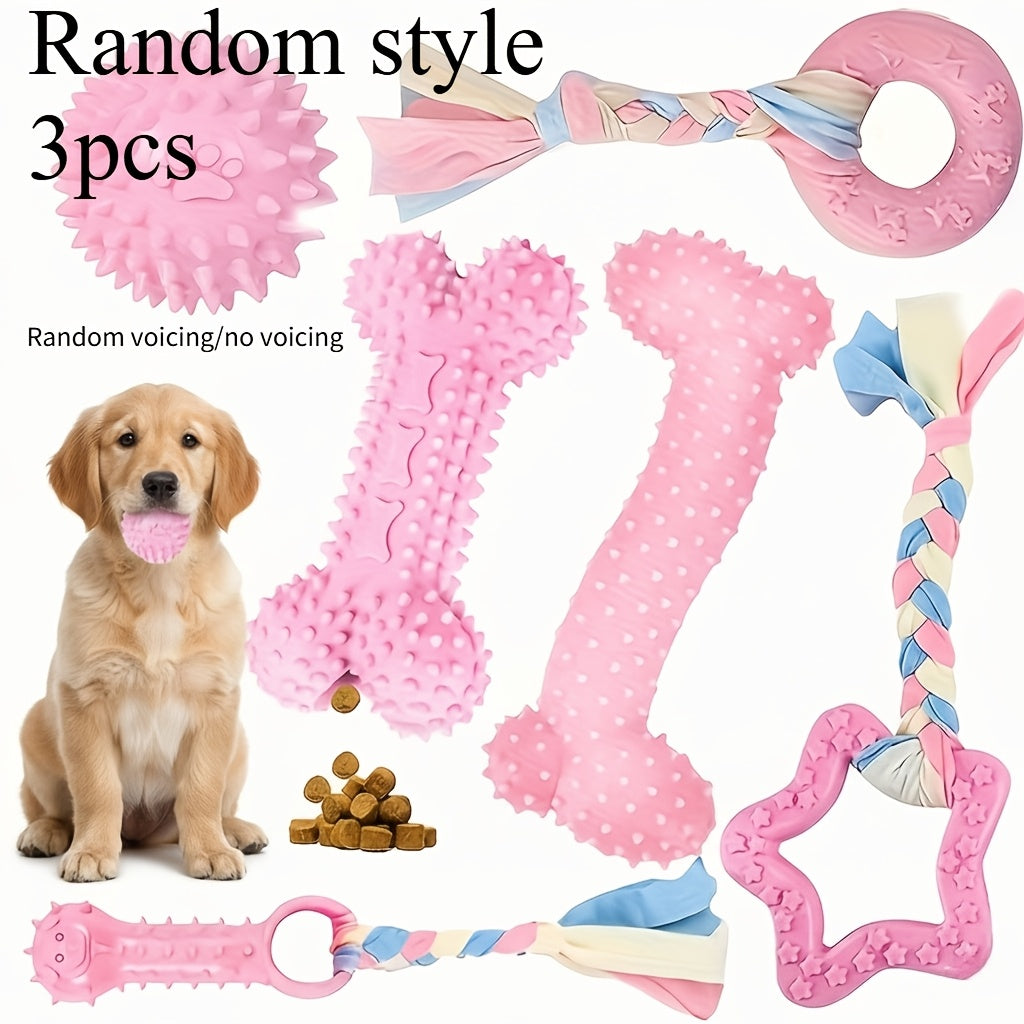 3pcs Dog Teeth Cleaning Chewing Toys | Small and Medium-Sized Puppy Bite Resistant, Non-Toxic Durable Pet Bite Toys, Dog Teeth Development Cleaning Toys, Indoor and Outdoor Interactive Toys, Thermoplastic Rubber Material