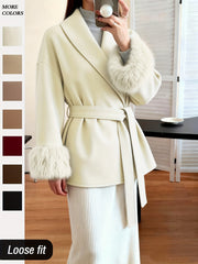 Women's Fashion Elegant Furry Sleeve Coat Autumn Winter Women's Clothing