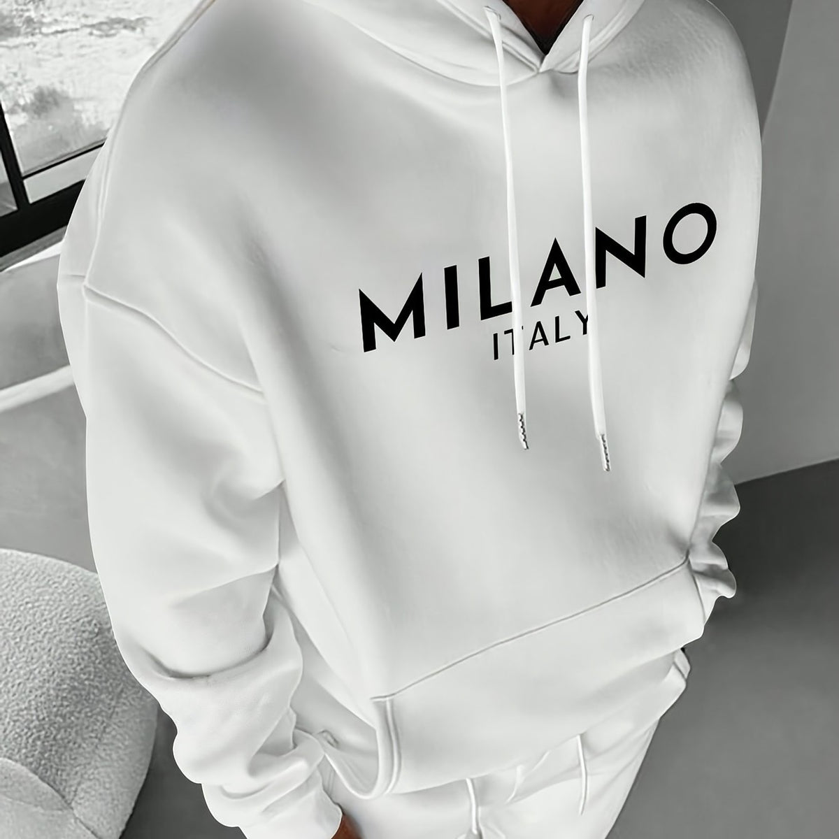 Men's Oversized Letter 'A' Print Hoodie Compatible for A-Z Letter Prints - Loose Fit Casual Sweater with Kangaroo Pocket, Cozy Fall Winter Streetwear, Hand Washable Pullover (English Translation of Chinese Product Name)