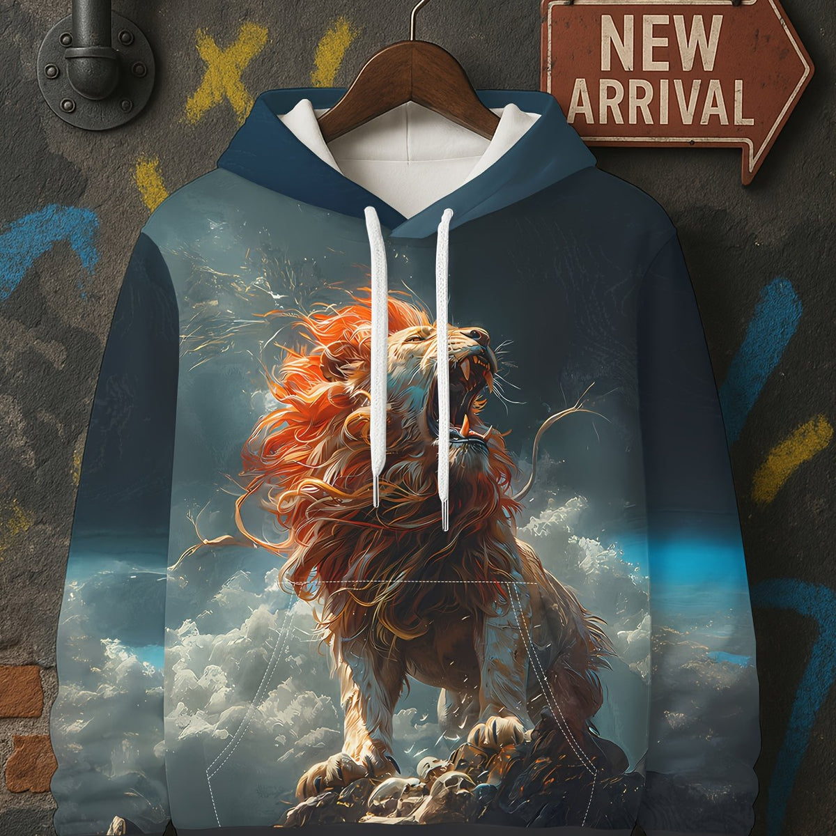 Men's 3D Lion King-Inspired Lion Hooded Sweatshirt - Fantasy Graphic Pullover with Drawstring Hood & Kangaroo Pocket, Warm Winter Casual Wear, Machine Washable, Cool Gift for Men & Young Adults (Beast Design) - Ideal for Themed Parties & Everyday Use, Maj