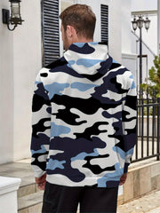 Men's Full-Zip Hooded Sweatshirt - Loose-Fit All-Over Print Jacket with Hood, Machine Washable Casual Zippered Sweater for Spring/Fall, Travel & Daily Wear, Comfortable Layered Outfit (No Dry-Clean) - Digital Pattern Design