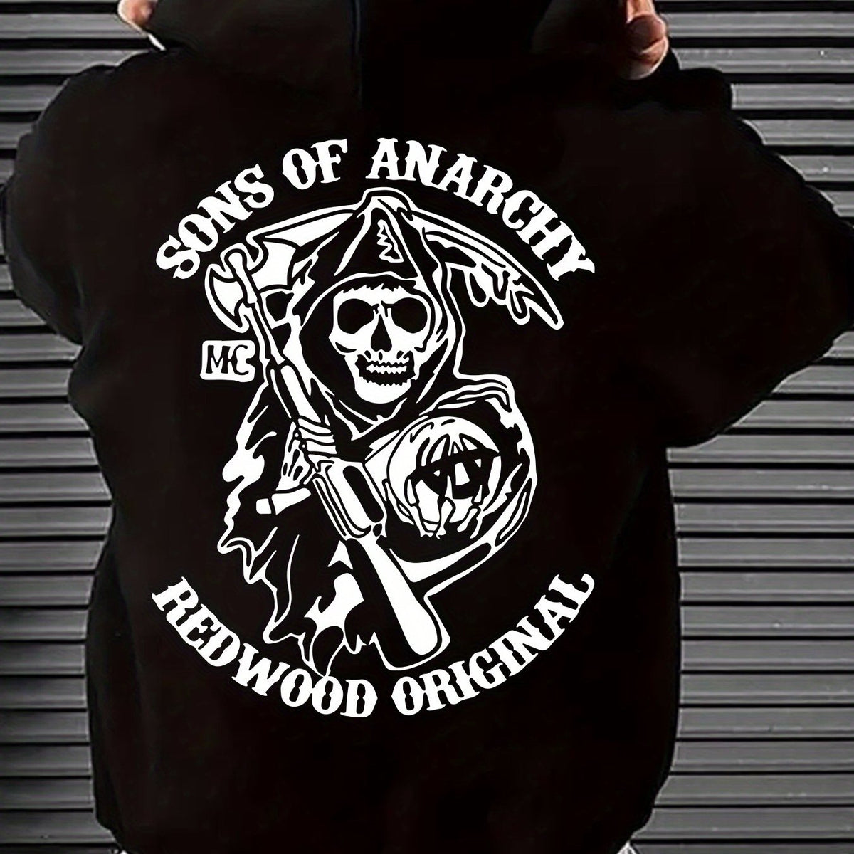 Men's Black & White Greek Letter (Σ) & of Anarchy-Free Logo Graphic Hoodie Sweatshirt - 100% Casual Loose Fit Short Sleeve Pullover, Halloween Hoodies For Men, Male Halloween Sweater, Halloween Sweater For Men, Halloween Sweaters For Men, Hooded Sweatshir