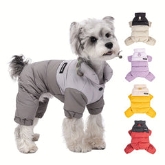 2025 Autumn/Winter New Pet Coat, Thickened Four-Legged Windproof Dog Clothes for Outdoor Walking with Leash Hole and Color Block Design