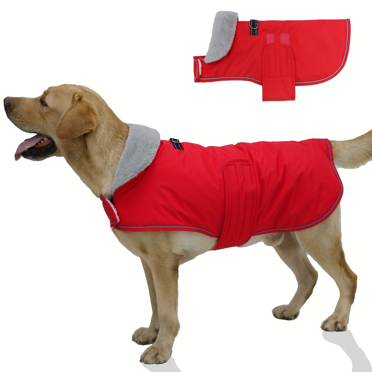 Thickened Dog Jacket - Heavy-Duty Winter Coat with Reflective Stripes, Full-Zip Closure, Adjustable Straps & Padded Collar - Warm for cold Weather Outerwear for Small/Medium, Large Dogs - Durable Polyester Pet Clothes, Dog Winter Clothes