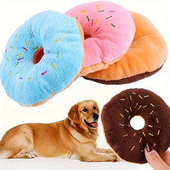 Dog Plush Toy with Squeaker - Interactive Chew Toy for Puppies & Adult Dogs, Soft Polyester Blend, Cute Donut Design, Durable & Safe for All Breeds, Promotes Dental Health & Mental Stimulation, Dog Plush Toy, Playful Pet Accessory, Safe Dog Material, Donu