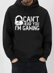 Men'S & Women'S Oversized Gaming Hoodie - Funny "Can't Hear Me I'm Gaming" Slogan & Controller Graphic, Loose Fit Casual Pullover Sweatshirt with -Hop Style Geometric Pattern, All-Season Comfort, Washable Winter Warmth, Unisex Gamer Clothing for Yea