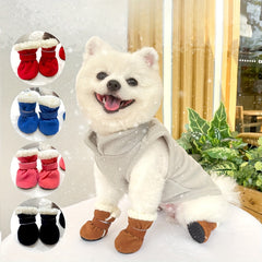Winter Warmth Dog Boots - Anti-Slip Polyester Pet Shoes with Fleece Lining and Hook-and-Loop Tape Closure for Small Breeds - All-Season Paw Protection Set of Four