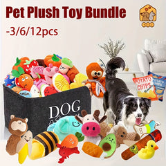 Plush Squeaky Dog Toy Bundle - Interactive Pet Soft Toys Collection for Small Breeds, Assorted Cute Patterns, Durable Plush Material, Set of 3/6/12pcs Without Storage Basket