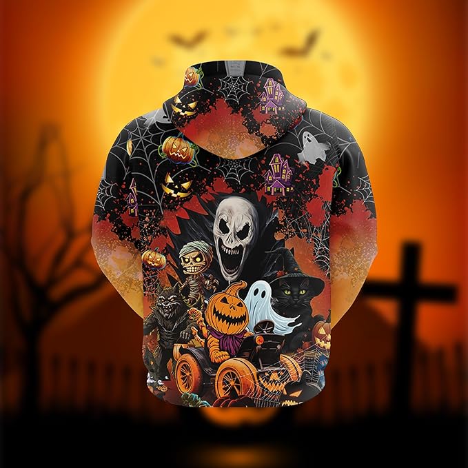 Men's 3D Halloween Print Hoodie - Casual Long Sleeve Sweatshirt, Polyester Blended Adult and Teen Models - Medium Elastic Fabric - Perfect Choice for Autumn and Winter