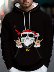 Men's Full-Body Print Hooded Sweatshirt with Cool Fashion Glasses Santa Claus Design - Loose Fit Casual Sweater Hoodie, Machine Washable for Spring/Autumn Travel & Daily Wear - Comfortable Christmas Outfit for Men