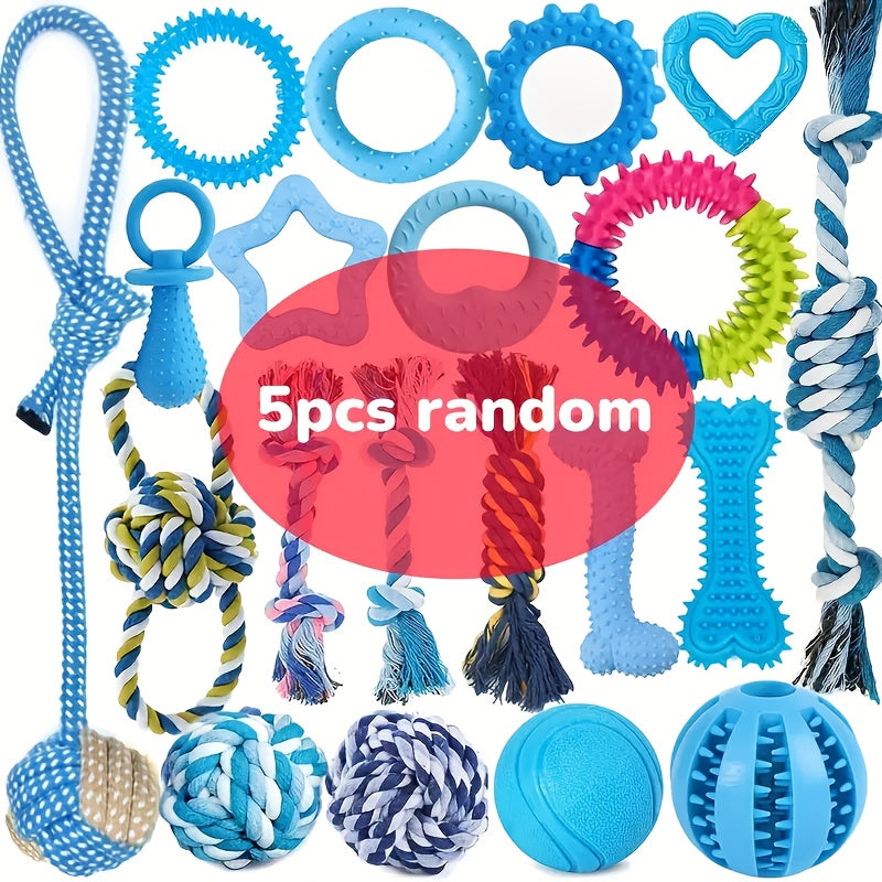 5pcs Random Style and Color Dog Chew Toy Set for Small Dogs and Puppies, Includes Rope Knot, Rope Ball, and Spiked Ring, Ideal for Teething and Entertainment, Perfect Gift for Small Dogs