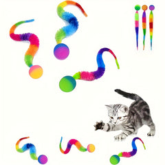 Colorful Caterpillar Plush Cat Toy with Glowing Green Eyes - Features an Interactive Bouncing Ball Design, Made of Soft And Durable Polyester, Ideal for Indoor Play And Pet Entertainment, an Interactive Cat Toy, The Perfect Christmas Gift for Cats