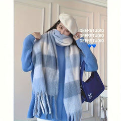 Women's Winter Scarf - Soft Non-Stretch Warm Elegant Beige & White Retro Striped Shawl Collar Neck Wrap, Versatile for Casual & Formal Outfits, Office, Parties, Travel - Hand Washable Cold Weather Accessory