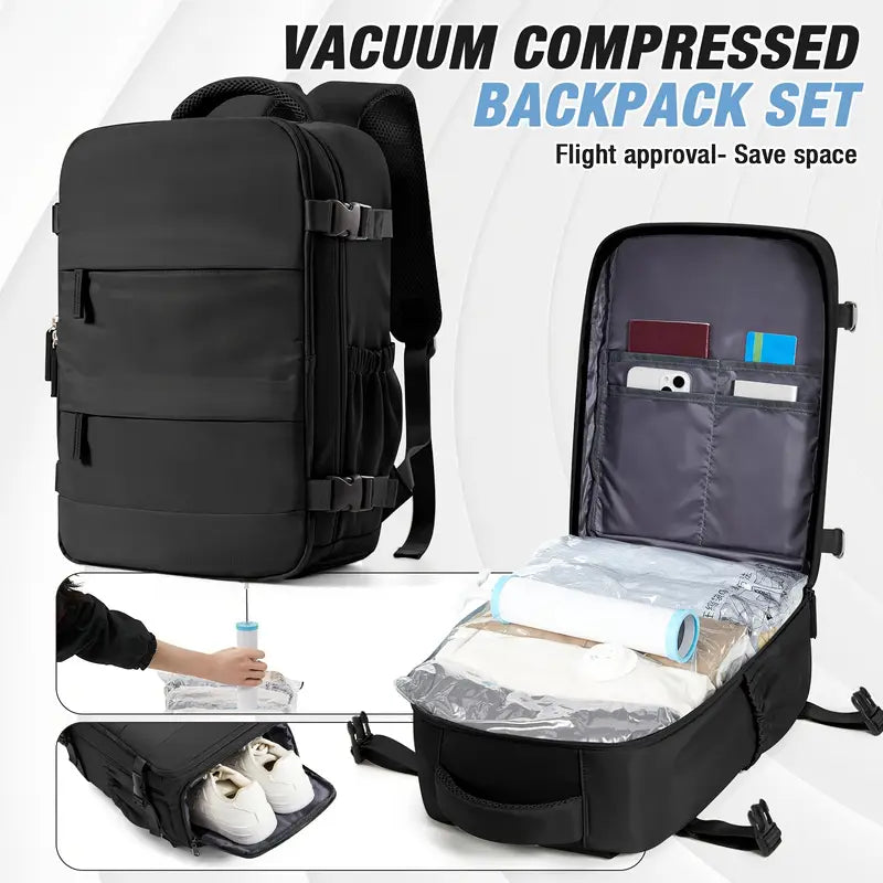 Travel Suitcase & Luggage Set - Essential for Your Trips! Manual Vacuum Compression Backpack with Massive Space Release, Large Capacity + Detachable Design