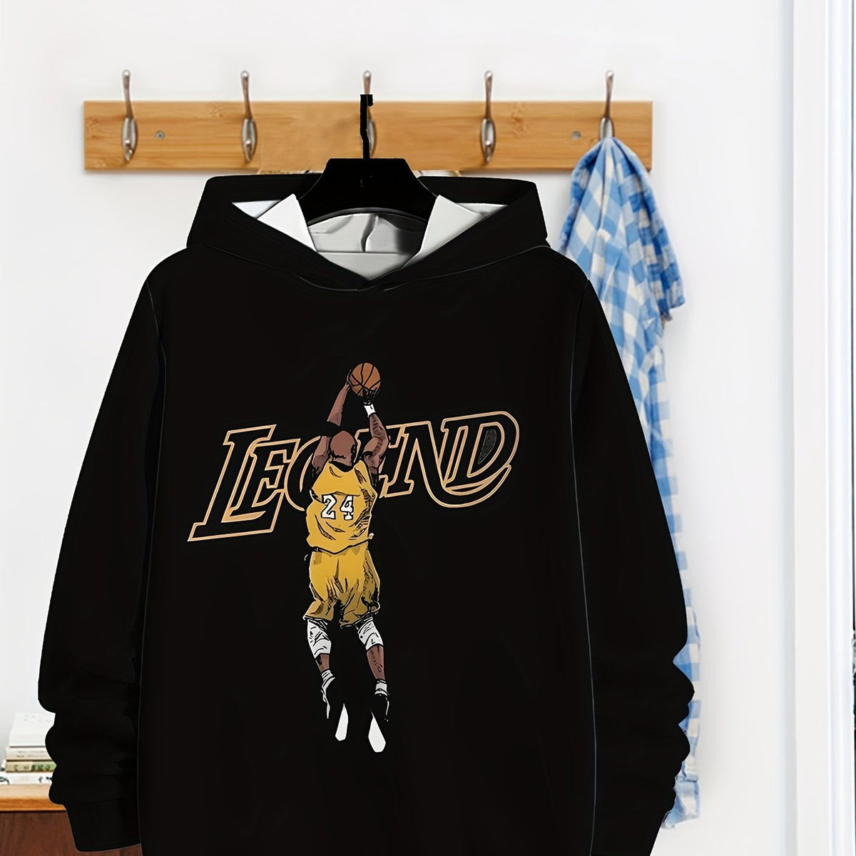 Men's Tribute 24 Jersey Number & Print Hoodie - Golden Icon Sweatshirt, Casual Long Sleeve Pullover for Spring/Fall, Machine Washable Sportswear (No.243D Design)