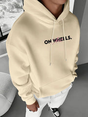 [Racing Hoodie] 1pc Men's Racing Hoodie - Beige Pullover Sweatshirt with Racing Car Graphic, Front Pocket - Loose Fit Streetwear for Motorsport Events & Casual Attire - Automotive Enthusiast Apparel, Motorsport Clothing, Trendy Casual Hoodie, Comfortable