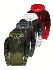 Men'S Lightweight Washable Outdoor Casual Hoodie - Black with Red & White Abstract Print, Long Sleeve Pullover for Hiking, Running, Training & Casual Wear, Hiking Apparel, Casual Style, Comfortable Fit