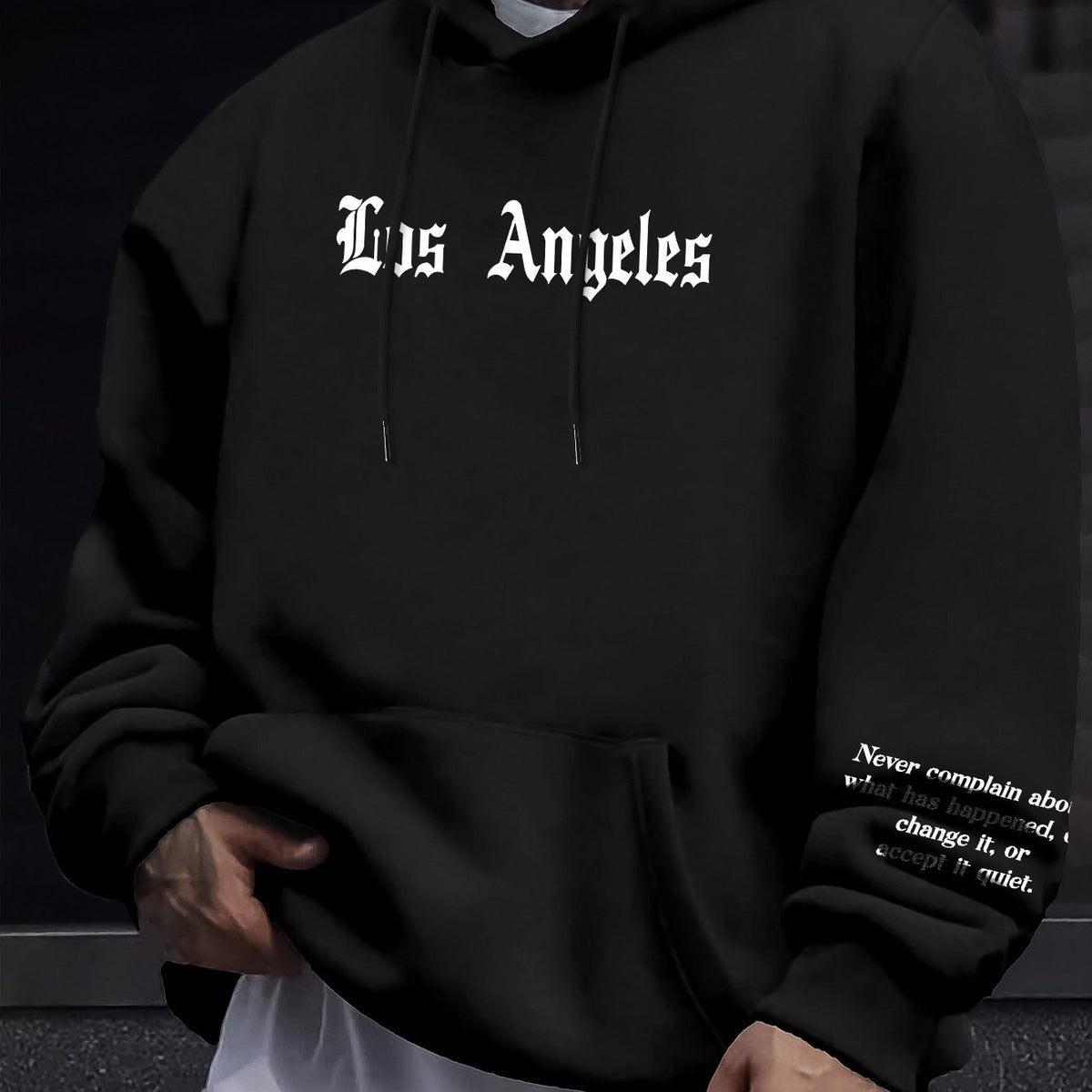 Men's Casual Hooded Sweatshirts with Kangaroo Pocket - Spring/Fall Knit Fabric Pullover with Geometric Pattern, Regular Fit, Polyester Blend with Elastane, Slight Stretch Hoodie