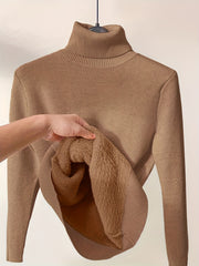 Women's Casual High Neck Turtleneck Sweater - Soft Stretchy Pullover, Solid Color Fall Winter Warmth, Hand Wash/Dry Clean, Comfortable Autumn Wear, Minimalistic Design, Medium Elasticity