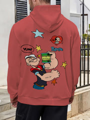 Men'S Casual 3D Print Hoodie - Cartoon Sailor with "YUM!" Design, Loose Fit, Long Sleeve, Spring/Fall Fashion, White with Colorful Graphics, Casual Wear Hoodie|Playful Graphic Hoodie|Comfortable Fit Hoodie